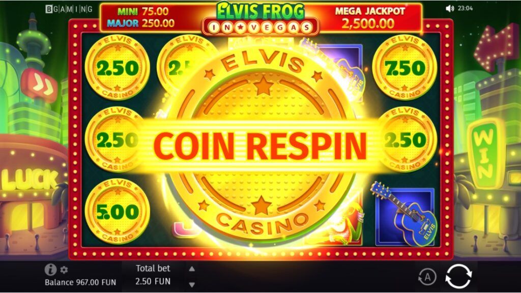 Elvis Frog in Vegas Slot-Rezension Münz-Respin